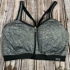 VICTORIA'S SECRET SPORT Women's 32DDD Front Zip Close Gray Black Sports Bra